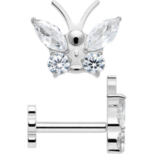 Load image into Gallery viewer, 16G 5/16 Titanium Reversible Flower Threadless Gem Butterfly Labret Tragus