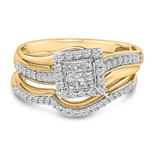 Load image into Gallery viewer, 14K Yellow Gold Plated Sterling Silver 1/2 Cttw Princess Square Diamond Bridal Set