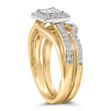 Load image into Gallery viewer, 14K Yellow Gold Plated Sterling Silver 1/2 Cttw Princess Square Diamond Bridal Set