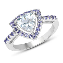 将图片加载到图库查看器,1.41 Carat Genuine Aquamarine & Tanzanite .925 Sterling Silver Ring