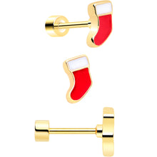 Load image into Gallery viewer, Clear Gem Gold Tone Stocking Christmas Gift Flat Back Earring Set of 6