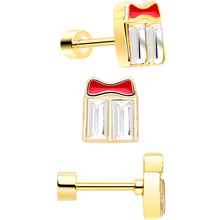 Load image into Gallery viewer, Clear Gem Gold Tone Stocking Christmas Gift Flat Back Earring Set of 6