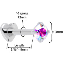 Load image into Gallery viewer, 16G 5/16 Aurora CZ Implant Grade Titanium Threadless Reversible Heart Flatback Stud