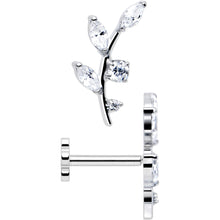 Load image into Gallery viewer, 18G 1/4 Clear Gem Implant Grade Titanium Leaves Threadless Flatback Stud