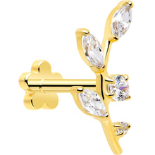 将图片加载到图库查看器,18G 1/4 Clear Gem Gold PVD Implant Grade Titanium Leaves Threadless Flatback Earring