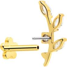 将图片加载到图库查看器,18G 1/4 Clear Gem Gold PVD Implant Grade Titanium Leaves Threadless Flatback Earring
