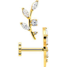 将图片加载到图库查看器,18G 1/4 Clear Gem Gold PVD Implant Grade Titanium Leaves Threadless Flatback Earring