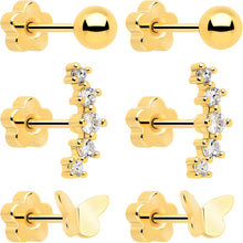 将图片加载到图库查看器,20G CZ Gem Ball Arch Butterfly Reversible Flower Flat Back Earring Set of 6
