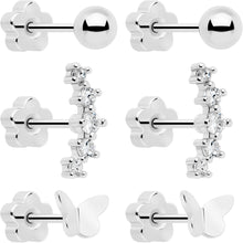 将图片加载到图库查看器,20G CZ Gem Ball Arch Butterfly Reversible Flower Flat Back Earring Set of 6