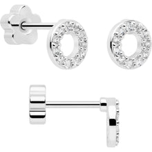 Load image into Gallery viewer, 20G Clear CZ Gem Moon Circle Bar Reversible Flower Flat Back Earring Set of 6