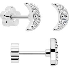 Load image into Gallery viewer, 20G Clear CZ Gem Moon Circle Bar Reversible Flower Flat Back Earring Set of 6