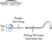 将图片加载到图库查看器,20G 3mm CZ Prong Set Push-In Threadless Nose Screw Nose Ring