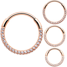 Load image into Gallery viewer, 20G Rose Gold PVD Implant Grade Titanium Triple Sided Micro Gem Hinged Nose Hoop