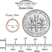 Load image into Gallery viewer, 20G Rose Gold PVD Implant Grade Titanium Triple Sided Micro Gem Hinged Nose Hoop