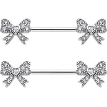 Load image into Gallery viewer, 14G 9/16 CZ Dazzling Bow Threadless Nipple Ring Set