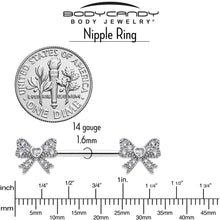 Load image into Gallery viewer, 14G 9/16 CZ Dazzling Bow Threadless Nipple Ring Set