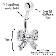 Load image into Gallery viewer, Cubic Zirconia Heart Bow Belly Ring