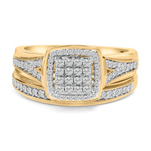 Load image into Gallery viewer, 14K Yellow Gold Plated Sterling Silver 1/2 Cttw Diamond Square Cluster Bridal Set