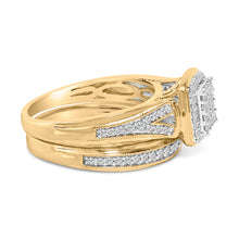 Load image into Gallery viewer, 14K Yellow Gold Plated Sterling Silver 1/2 Cttw Diamond Square Cluster Bridal Set