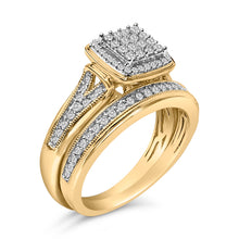 Load image into Gallery viewer, 14K Yellow Gold Plated Sterling Silver 1/2 Cttw Diamond Square Cluster Bridal Set