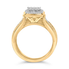 Load image into Gallery viewer, 14K Yellow Gold Plated Sterling Silver 1/2 Cttw Diamond Square Cluster Bridal Set