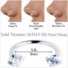 将图片加载到图库查看器,Double Gem Titanium Horseshoe Nose Ring - Internally Threaded Solid Titanium CZ Horseshoe Nose Hoop