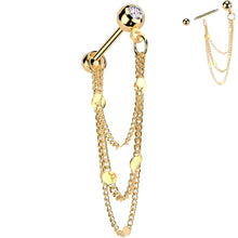 将图片加载到图库查看器,16G 5/16 CZ Gem Stud Triple Chain Cartilage Earring