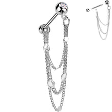 将图片加载到图库查看器,16G 5/16 CZ Gem Stud Triple Chain Cartilage Earring