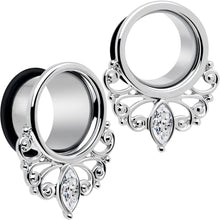 Load image into Gallery viewer, Clear Gem Drop Filigree Single Flare Tunnel Plug Set 6mm to 16mm