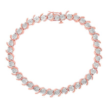将图片加载到图库查看器,14K Rose Gold Plated .925 Sterling Silver 1/10 Cttw Diamond Round Miracle Plate and "S" Link Tennis Bracelet (I-J Color, I2- I3 Clarity) - 7"