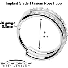Load image into Gallery viewer, 20G Double Row Micro Gem Implant Grade Titanium Hinged Double Hoop Nose Ring