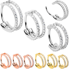 Load image into Gallery viewer, 20G Double Row Micro Gem Implant Grade Titanium Hinged Double Hoop Nose Ring
