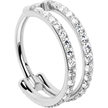 Load image into Gallery viewer, 18G Double Row Micro Gem Implant Grade Titanium Hinged Double Hoop Nose Ring