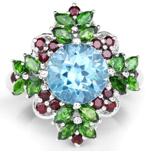 Load image into Gallery viewer, 5.76 Carat Genuine Blue Topaz, Chrome Diopside & Garnet .925 Sterling Silver Ring