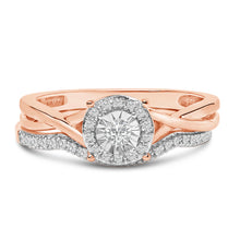 Load image into Gallery viewer, 14K Rose Gold Plated Sterling Silver 1/6 Cttw Diamond Round Halo Bridal Set