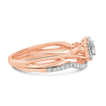 Load image into Gallery viewer, 14K Rose Gold Plated Sterling Silver 1/6 Cttw Diamond Round Halo Bridal Set