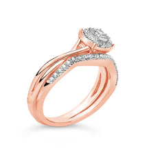 Load image into Gallery viewer, 14K Rose Gold Plated Sterling Silver 1/6 Cttw Diamond Round Halo Bridal Set