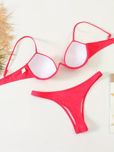 将图片加载到图库查看器,Bikini Push Up Underwire 2 Piece High Cut Swimsuit for Women – Vibrant Solid Color Off the Shoulder Bikini Set – Sexy Stretchy Swimwear for Beach Pool and Summer Vacation