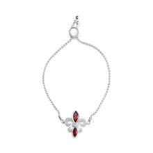 Load image into Gallery viewer, .925 Sterling Silver Marquise Garnet and Diamond Accent Lariat 4â€-10†Fleur De Lis Adjustable Bolo Bracelet (H-I Color, SI1-SI2 Clarity)