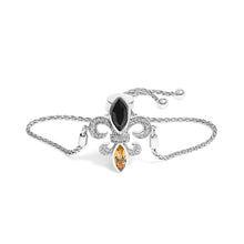将图片加载到图库查看器,.925 Sterling Silver Marquise Black Onyx, Orange Citrine, and Diamond Accent Lariat 4â€-10†Fleur De Lis Adjustable Bolo Bracelet (I-J Color, I1-I2 Clarity) - 7"
