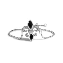 将图片加载到图库查看器,.925 Sterling Silver Marquise Black Onyx and Diamond Accent Lariat 4â€-10†Fleur De Lis Adjustable Bolo Bracelet (I-J Color, I1-I2 Clarity)