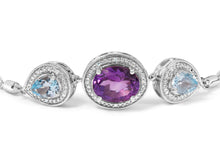 Load image into Gallery viewer, .925 Sterling Silver Oval Amethyst and Pear Blue Topaz with Diamond Accent Lariat 4â€-10†Adjustable Bolo Bracelet (H-I Color, SI1-SI2 Clarity)