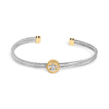 Load image into Gallery viewer, 18K Yellow Gold Plated .925 Sterling Silver Diamond Accent and Fleur Di Lis Medallion Bangle Bracelet (I-J Color, SI1-SI2 Clarity) - 7.25 Inches
