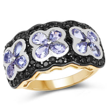 Load image into Gallery viewer, 14K Yellow Gold Plated 2.60 Carat Genuine Tanzanite and Black Spinel .925 Sterling Silver Ring