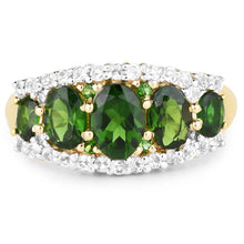 Load image into Gallery viewer, 18K Yellow Gold Plated 2.70 Carat Genuine Chrome Diopside and White Topaz .925 Sterling Silver Ring