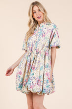 Load image into Gallery viewer, New Summer Floral Eyelet Lace Puff Sleeve Mini Shirt Dress For Women β Elegant, Trendy, Chic and Feminine Mini Shirt Dress with Puff Sleeves and Floral Eyelet Lace