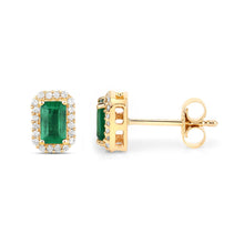 Load image into Gallery viewer, 0.91 Carat Genuine Zambian Emerald and White Diamond 14K Yellow Gold Earrings