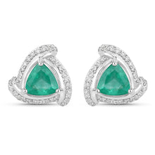 Load image into Gallery viewer, 1.23 Carat Genuine Zambian Emerald and White Diamond 14K White Gold Earrings