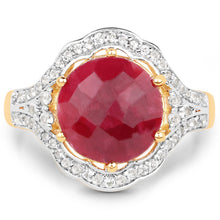 Load image into Gallery viewer, 14K Yellow Gold Plated 6.91 Carat Dyed Ruby and White Topaz .925 Sterling Silver Ring