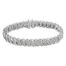 Load image into Gallery viewer, .925 Sterling Silver 3.0 Cttw Diamond Multi Row Cluster Slanted Wave Link 7-¼†Tennis Bracelet (I-J Color, I2-I3 Clarity)